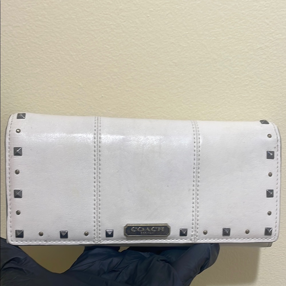 Vintage Coach White Studded Wallet